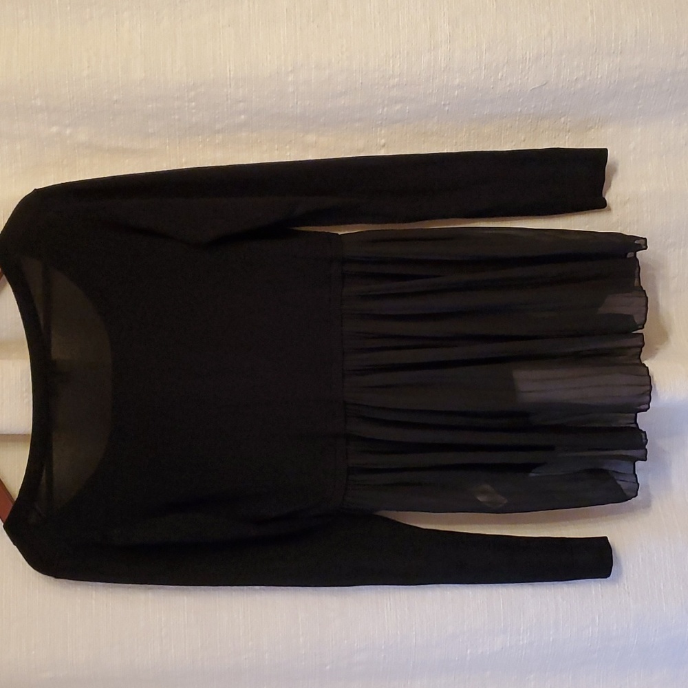 EXPRESS Long Sleeve Sweater Sheer Pleated on Half of Back Black Medium - Picture 2 of 8